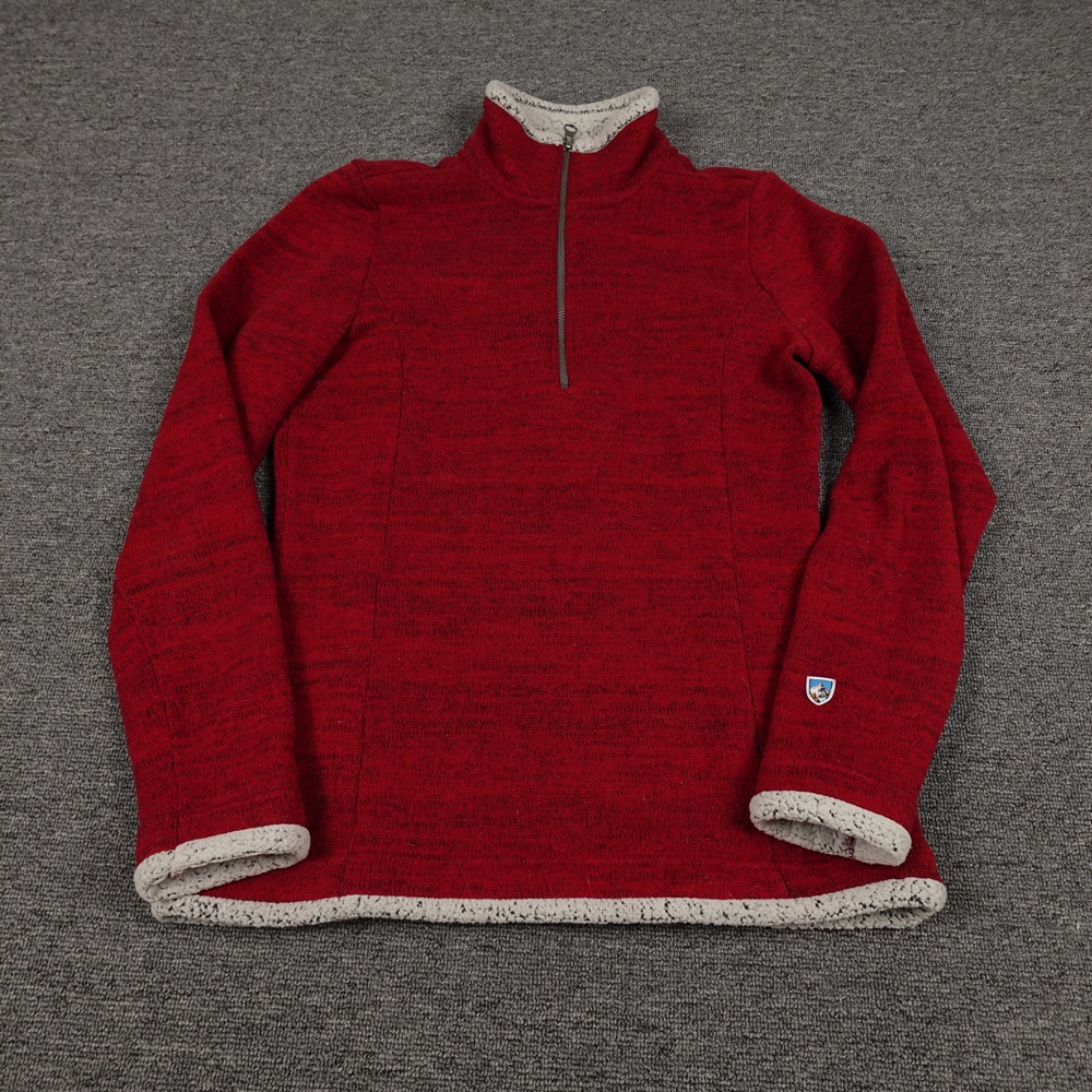 Sweater Womens Small Red Fleece 1/4 Zip Mock Neck Sherpa Lined Pullover Cozy